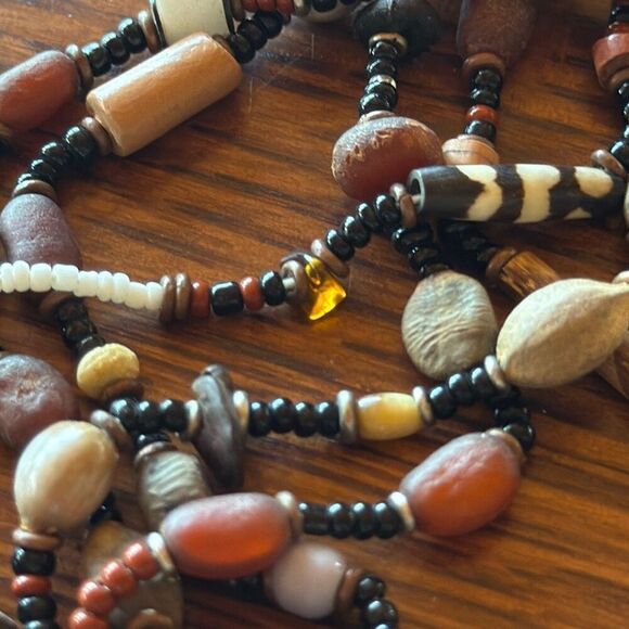 Vintage African Cast Brass Tribal Warrior Multiple Strand Tassel Pendant Necklac - Picture 12 of 16